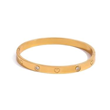 Imagem de Bracelete Aço Inoxidável Fino Delicado Strass Banhado Ouro 18K-Pulseira Feminina Zircônia Cravejada Coração Aço Inox Cirúrgico Folheado Ouro18K Inspiração-Presente Feminino Glamour Romântica Fofo Delicado Luxo