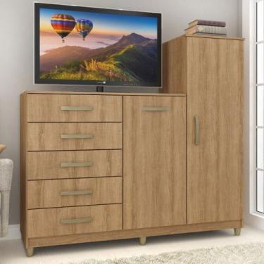 Imagem de Cômoda Chicago 2 Portas 5 Gavetas Mel - Fellicci, Marrom