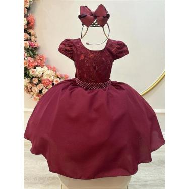 Imagem de Vestido Infantil Marsala com Renda para Daminha de Festas - no-brand, 