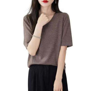 Imagem de Camisa de camada base Chanyarn 100% lã merino com decote em V para mul