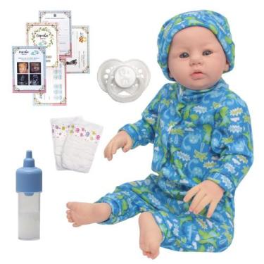 Imagem de Boneco Reborn Masculino Corpo de Silicone 48cm Pode Molhar - Cegonha R