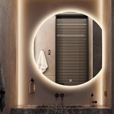 Imagem de Espelho de parede para banheiro, espelho LED para banheiro meia lua montado na parede espelho de quarto anti-neblina espelho, espelho LED inteligente moderno, adequado para banheiro (cor: C, tamanho