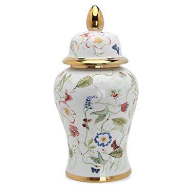 Imagem de AKALNNB Jarra de gengibre de cerâmica moderna com tampa, potes decorativos de porcelana com estampa de flor, jarra de templo com tampas, vasos de flores para decoração de sala de estar, quarto