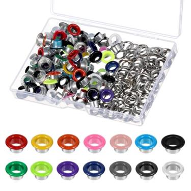 Imagem de Conjunto de 100 ilhós e ilhós de metal, ilhós de metal para artesanato em papel, kit de ilhós multicoloridos de 6 mm com caixa de armazenamento para sapatos, roupas, artesanato, bolsa, artesanato em
