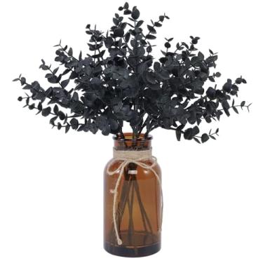 Imagem de Coferset Hastes pretas de eucalipto em vaso de vidro com água falsa para decorações de Halloween, plantas falsas de eucalipto de 35,5 cm para casa, banheiro, escritório, cozinha, quinta, prateleira