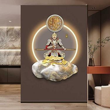 Imagem de Decoração de parede de metal com luzes LED, decoração de escultura de arte de parede moderna grande para sala de estar, escritório, quarto, decoração de parede, ornamentos para pendurar na parede, B