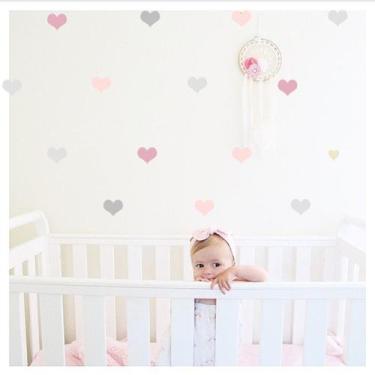 Imagem de Adesivo de Parede Infantil Coração Rosa e Cinza - 120 Mini Corações - 