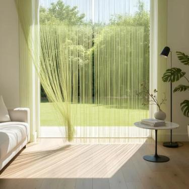 Imagem de Cortina De Corda Franja Decorativa Segue Com Varão Regulável Cor:Verde