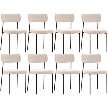 Imagem de Kit 08 Cadeiras Estofadas Para Sala De Jantar Melina L02 Suede Bege - Lyam Decor