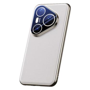 Imagem de HAOMRIYL Capa de couro genuíno para Huawei Pura 80 Ultra/80 Pro +/80 Pro/80, capa fina de couro verdadeiro, revestimento de proteção de lente com tudo incluído, branca, 80