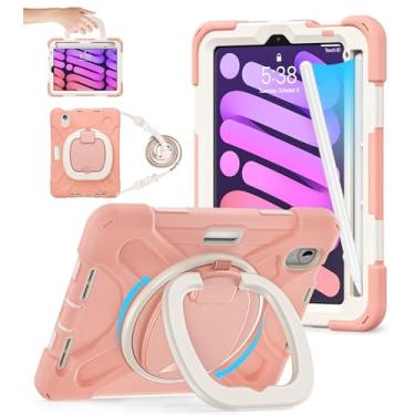 Imagem de BATYUE Capa para iPad Mini 6, capa para iPad Mini 6ª geração com suporte para Apple Pencil para carregar/suporte giratório de 360°/alça de ombro/alça de ombro, capa protetora resistente à prova de