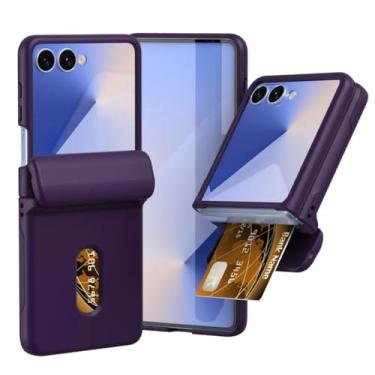 Imagem de Capa protetora para Galaxy Z Flip6 com suporte para cartão e dobradiça (para Galaxy Z Flip6/roxo escuro)