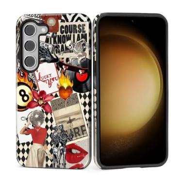 Imagem de MQJCYB Capa para Samsung Galaxy S23, híbrida, resistente, 2 em 1, de corpo inteiro, resistente à prova de choque, capa brilhante para Samsung Galaxy S23 Disco Girl Vintage 8 bolas colagem