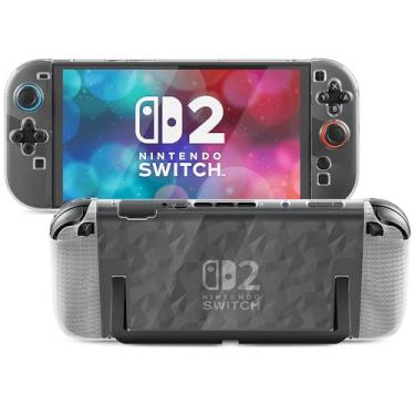 Imagem de RHOTALL Capa transparente com estampa de diamante transparente para Nintendo Switch 2 2025, capa protetora transparente de cristal TPU macio para controle Switch 2 joycon, capa à prova de choque e