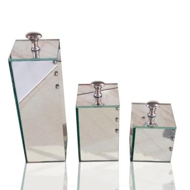 Imagem de Kit Lavabo Banheiro Luxo Conjunto Trio Organizador 3 Potes Vidro (Espelho Prata)