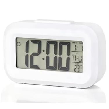 Imagem de Despertador Digital com LED para Quarto - Relógio de Mesa com Display Noturno | Despertador Portátil sem Dependência de Celular (branco pequeno 9cmx5.5cm)
