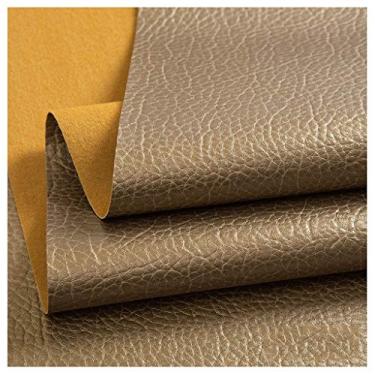 Imagem de Tecido de couro sintético colorido liso à base de PVC para estofados móveis macios para fins decorativos e artesanato e artes (tamanho: 1,4 x 1 m/55,1 x 39,4 polegadas) (ouro escuro, 1,4 x 4 m)