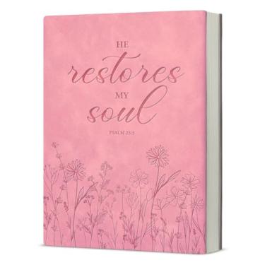 Imagem de Caderno floral cristão He Restores My Soul Bible Versículos Diário Presentes Religiosos para Mulheres Homens Colegas de Trabalho Amigos - Rosa