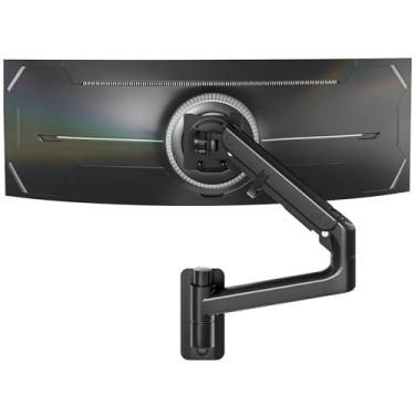 Imagem de monTEK Suporte de parede para monitor para telas Ultrawide de 17-57 polegadas até 27 kg, braço de monitor de mola a gás de alumínio resistente único com ajuste de movimento total, compatível com VESA