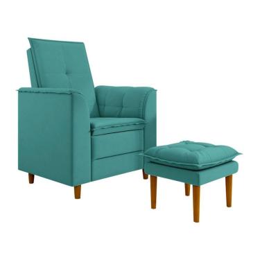 Imagem de Poltrona Decorativa Amamentação Reforçada E Puff Mavie Suede azul Turquesa