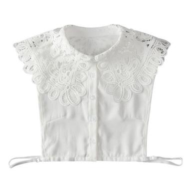 Imagem de Blusa feminina de renda falsa, gola removível, gola branca - Yiweisai