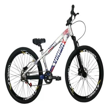 Imagem de Bicicleta Vikingx Prata Azul Aro 26 Single Wheeling Freio Hidráulico
