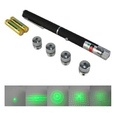 Imagem de Caneta LASER Verde Pointer 5000mW com 5 Ponteiras de Efeitos