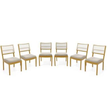 Imagem de Kit Com 6 Cadeiras Milena Madeira Maciça Assentos Estofados Encostos D