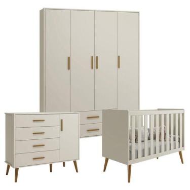 Imagem de Quarto de Bebê Isis 4 Portas Areia Acetinado - Reller