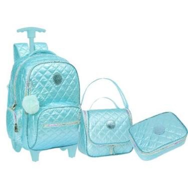 Imagem de Kit Mochila com rodinha Faculdade Juvenil Com Chaveiro Lancheira Estoj