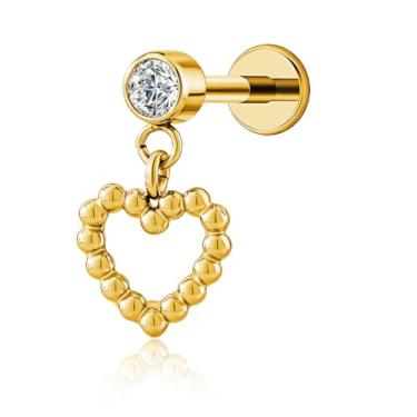 Imagem de FLORA PIERCING MINIBARBELL AÇO CIRÚRGICO PVD COM PINGENTE CORAÇÃO VAZADA PIERCING ORELHA TRAGUS HELIX CONCH MODA FEMININA 1.2X8 (DOURADO)