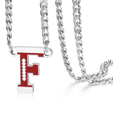 Imagem de NUKAYAI Colar de futebol masculino, pingente de letra A a Z, corrente de futebol de aço inoxidável, 50,8 cm, presentes personalizados para fãs de jogadores e amantes de times, 20", Aço inoxidável, Sem