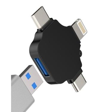 Imagem de Adaptador USB C Lightning Micro USB macho para USB-A fêmea OTG (3 em 1) para iPhone 16 15 14 Pro Max para Apple MacBook para iPad tipo C compatível com conversor de cabo Samsung Thunderbolt câmera