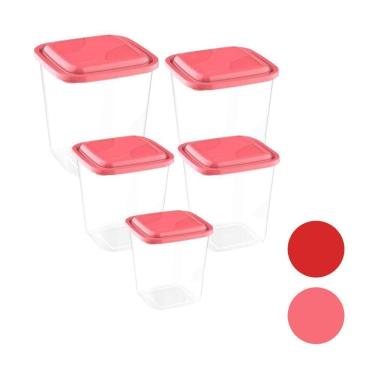 Imagem de Kit Com 5 Potes Rosa/Vermelho Porta Alimentos E Mantimentos