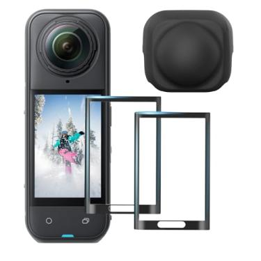 Imagem de ARCSTILL Tampa de lente e pacote com 2 protetores de tela de vidro temperado combo para acessórios Insta360 X5/Insta360 X4, dureza 9H, ultra HD, resistente a arranhões, película protetora de tela LCD