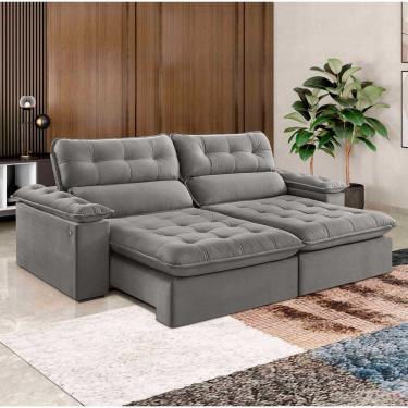 Imagem de Sofá Retrátil E Reclinável Texas 2,54m Veludo Cor Cinza 2103 Usb Com Kit Usb