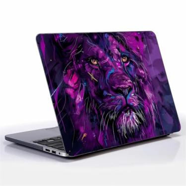 Imagem de Goodsprout Capa de computador para MacBook Pro 16 polegadas roxo linha bagunçada rosto de leão padrão colorido preto versão 2021/2023 modelo M1 A2485/M2 A2780 capa rígida compatível com MacBook Pro 16