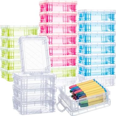 Imagem de Suzile 25 caixas de giz de cera de plástico com tampas de encaixe, organizador de armazenamento de giz de cera, recipiente empilhável, estojo de lápis a granel para artesanato com caneta, suprimentos