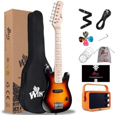Imagem de WINZZ Guitarra elétrica infantil real de 30 polegadas com kit para iniciantes, destros e raios solares