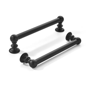 Imagem de khtumeware Pacote com 2 peças de 128 mm (5 polegadas) (128 mm) Gabinete preto fosco puxador sólido hardware de armário de cozinha resistente para gavetas, penteadeira, alça de banheiro