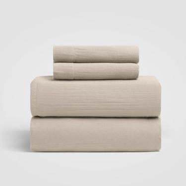 Imagem de Crane Home Conjunto de lençol completo calm, cinza claro 100% algodão, 4 peças, lençóis de casal com certificado Oeko-TEX, com lençol de cima, lençol com elástico e 2 fronhas, roupa de cama respirável