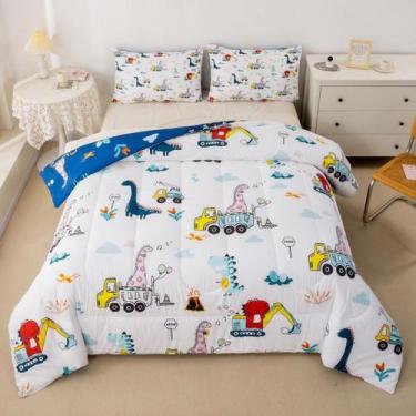Imagem de Conjunto de edredom Feelyou Cartoon Dino Excavator, tamanho infantil