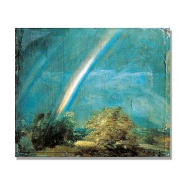 Imagem de NHLDZYH Arte de parede John Constable, (arco-íris duplo), pôster de pinturas famosas, decoração de parede com impressão de imagem retrô de romantismo. Apenas tela 60 x 72 cm - 23,6 x 28,3 pol