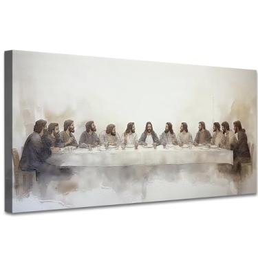 Imagem de TIHUSAGO Arte de parede texturizada 3D A Última Ceia Decoração de parede moderna Cristã Jesus Arte Religiosa Pintura para Sala de Jantar Sala de Estar Quarto Decoração de Casa (30,5 x 61 cm)