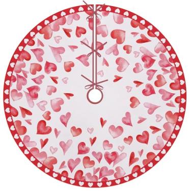 Imagem de Fzbali Saia para árvore de Natal para Dia dos Namorados, 121 cm com cadarço em aquarela, vermelho, rosa, coração, árvore, casamento, buffalo, xadrez, festa, decoração de casa, decoração de casa