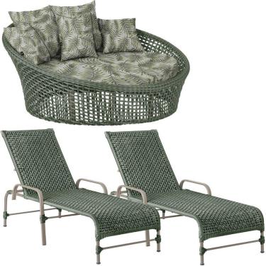 Imagem de Kit Chaise Hungria E Espreguiçadeiras Catar Trama Original Verde