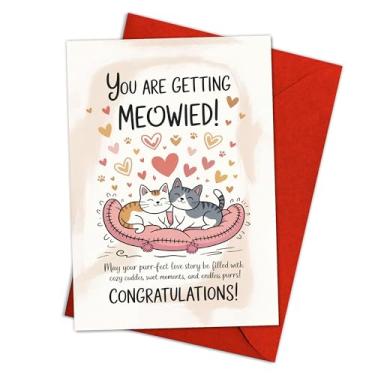 Imagem de Podagree You're Getting Meowied Cartão de noivado de gato engraçado, cumprimento de casamento de casal fofo para amantes de gatos, cartão de parabéns Purr-fect – 20 x 13 cm com envelope vermelho