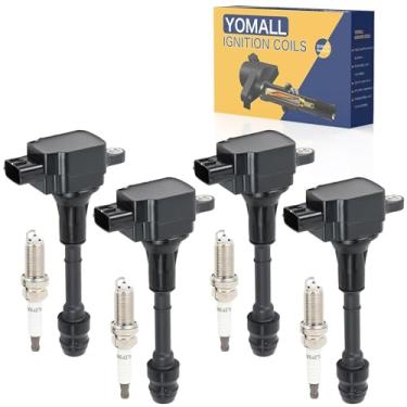 Imagem de YOMALL 4 bobinas de ignição UF350 + 4 peças de velas de ignição de irídio 4469 pacote de bobinas de ignição serve para 2002-2006 Altima, 2002-2006 Sentra 2,5L, conjunto de peças de reposição de