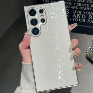 Imagem de Capa de luxo com revestimento de diamante e glitter para Samsung Galaxy S24 Ultra, S24, S23 Ultra Plus, à prova de choque, com proteção para PC rígida e brilhante (para Samsung Galaxy S24+/Branco