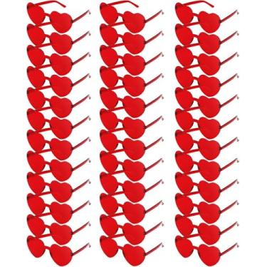 Imagem de ZHANGBY 36 pares de óculos de sol de coração para mulheres, sem moldura, cor transparente moderna, óculos de coração de festa, vermelho